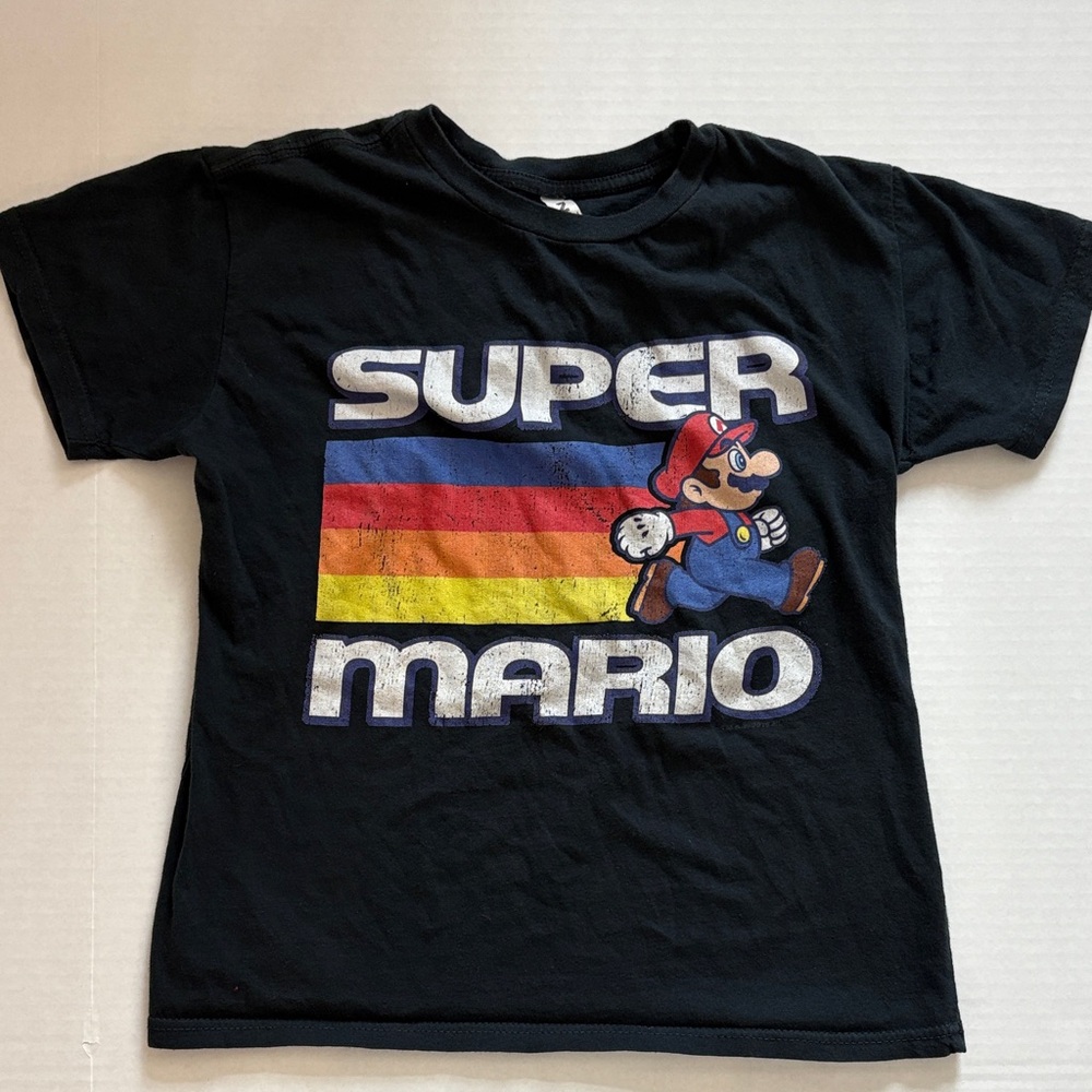Authentic Super Mario Kids Black T-Shirt | Official Nintendo | Size L (10-12)